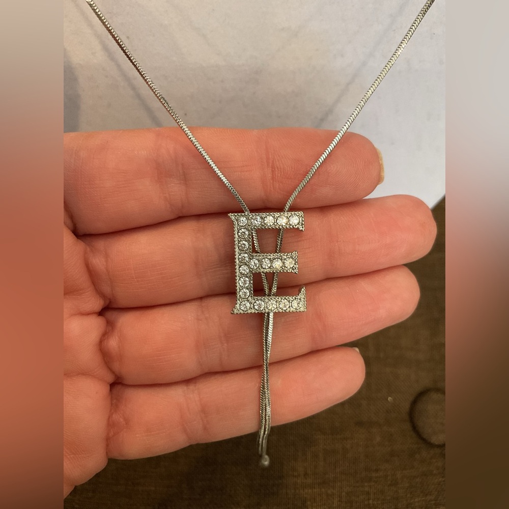 Lariat Style Silver “E” Initial Necklace - image 5